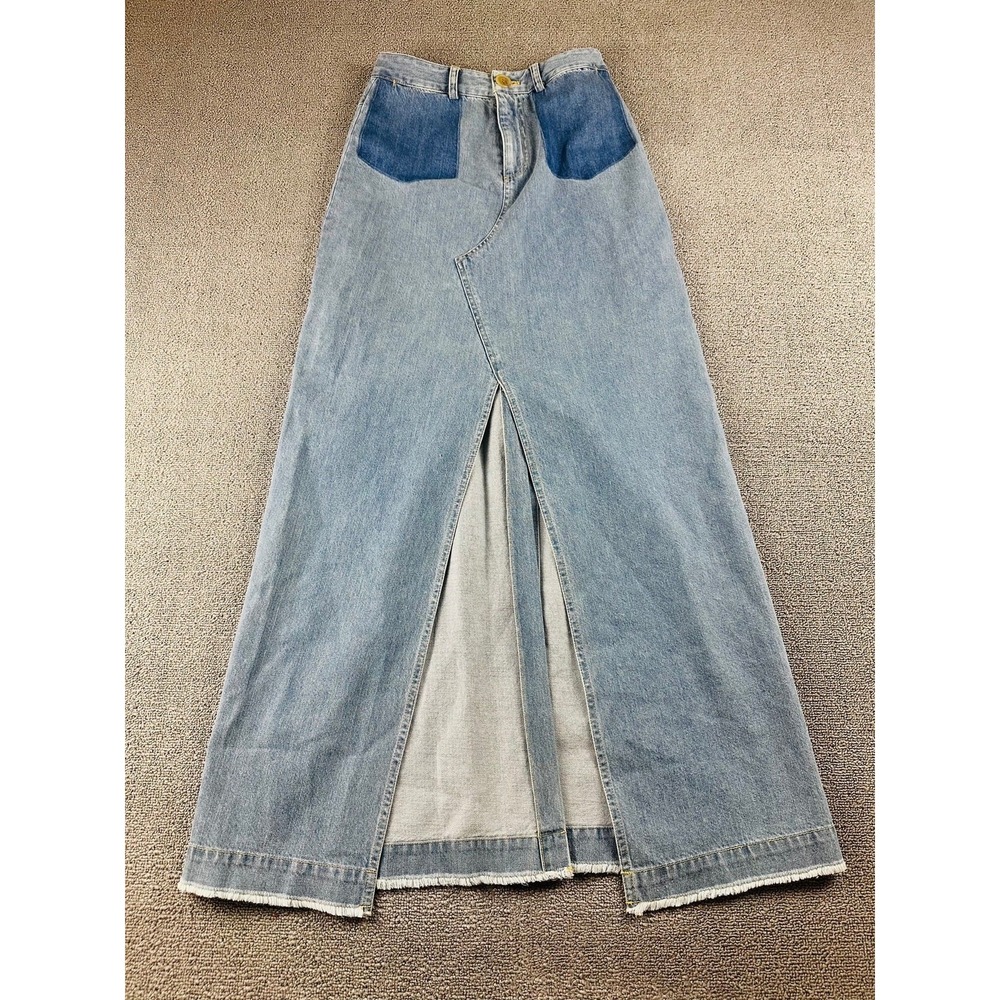 Sea New York Skirt Women 0 Blue Oona Colorblock Denim Slit Maxi A-Line Bohemian